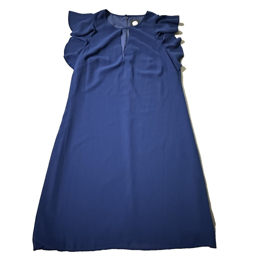 Vince Camuto Blue Shift Dress Womens Size 4 Ruffle Sleeve Keyhole Career